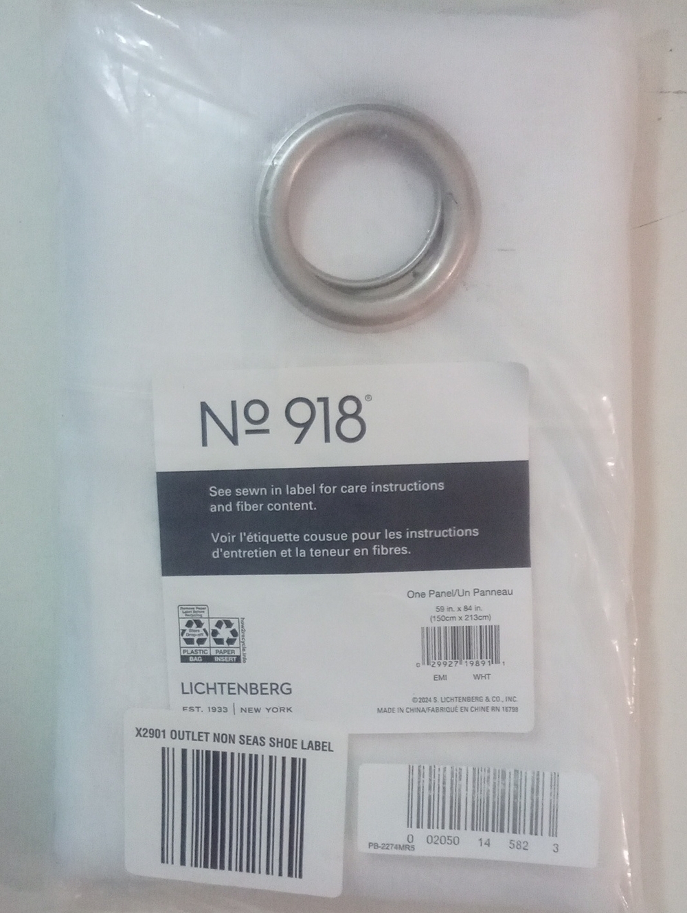 No. 918 White Sheer Curtain Panel 84" Grommet NWT $20